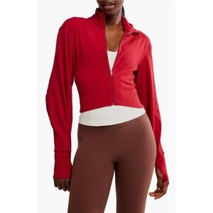 Free People Red Cropped Zip-Front Jacket